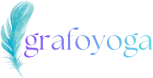 grafoyoga logotipo, una pluma y el texto grafoyoga